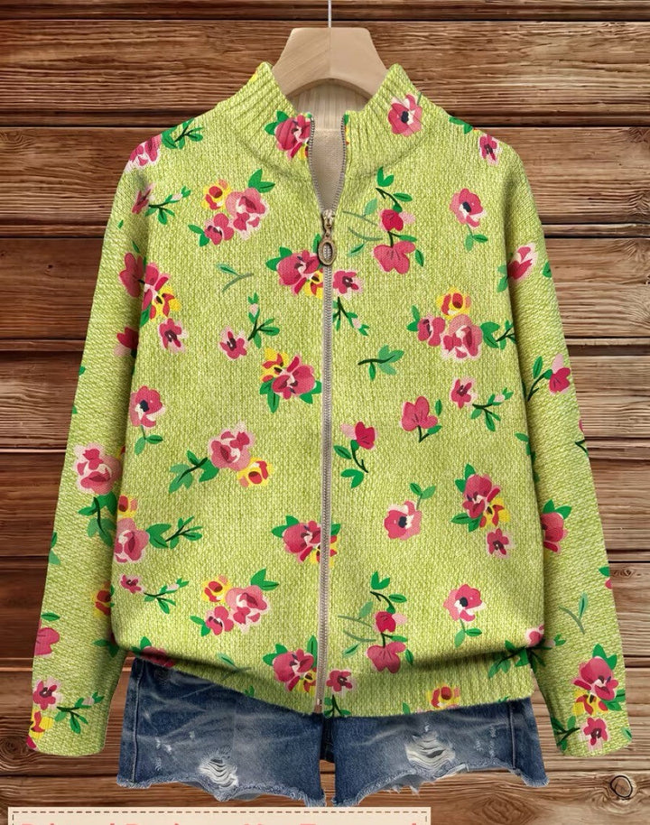 Lauren - Cardigan zippé floral rose et lime