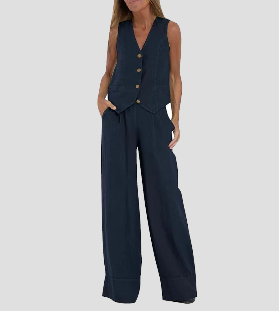 Aira - Gilet Boutonné & Pantalon Large