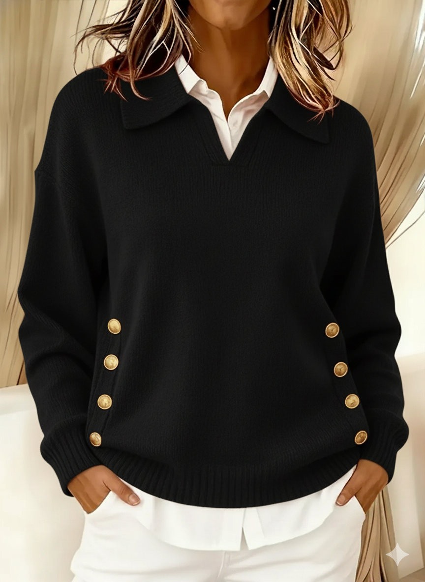 Barbara | Pull à col polo avec boutons dorés