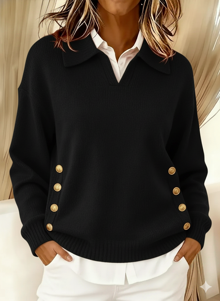 Barbara | Pull à col polo avec boutons dorés