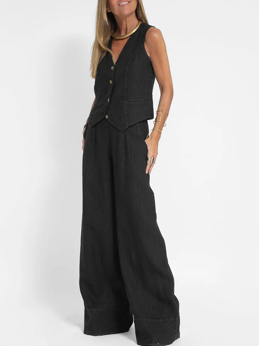 Aira - Gilet Boutonné & Pantalon Large