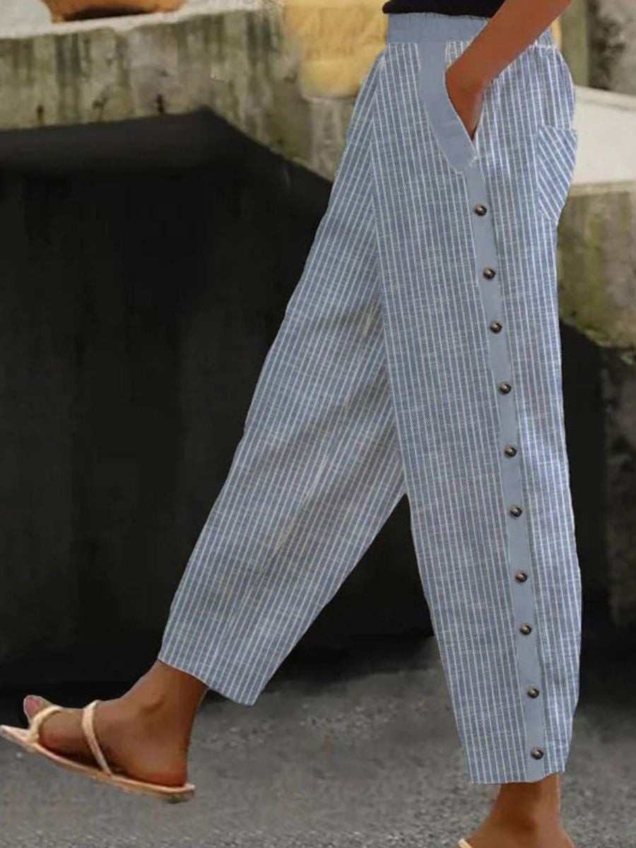 Linaya - Pantalon à Rayures avec Boutons