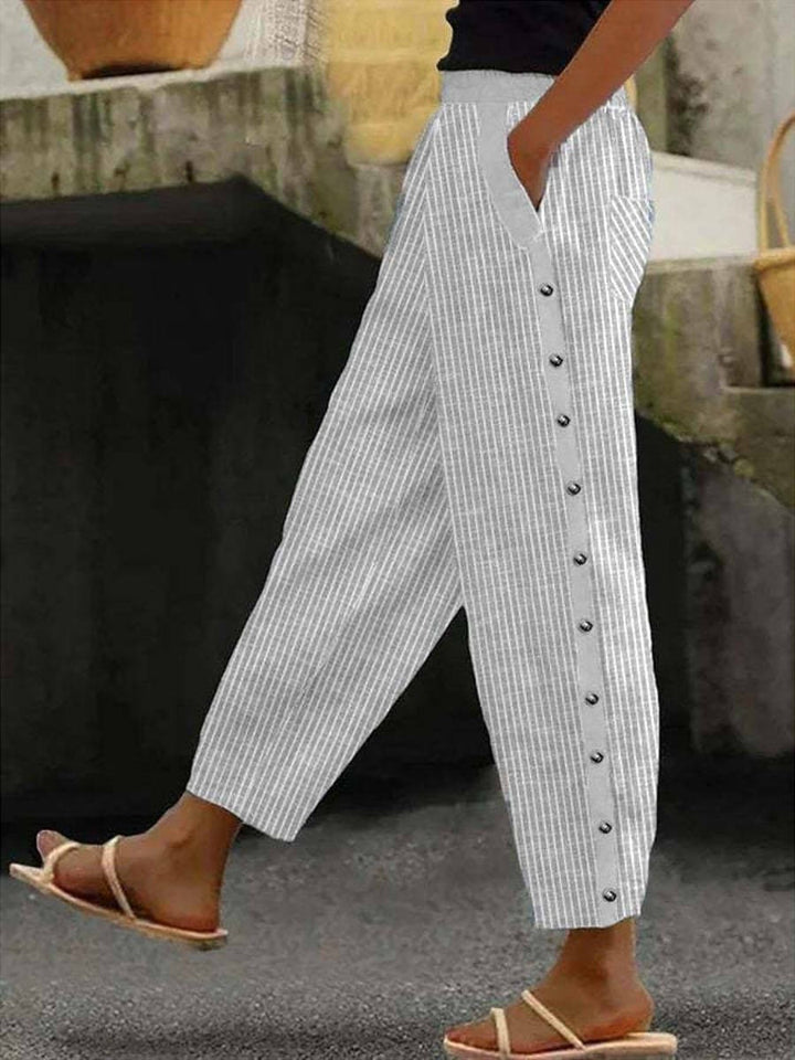 Linaya - Pantalon à Rayures avec Boutons