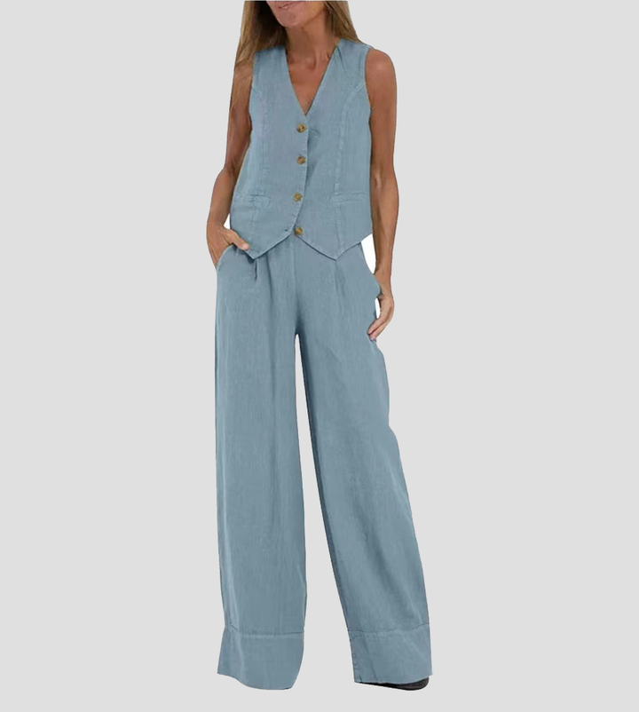 Aira - Gilet Boutonné & Pantalon Large