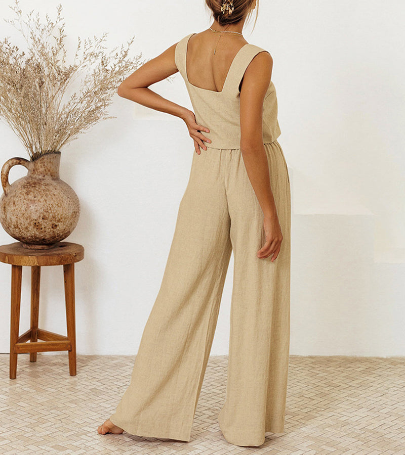 Megan - Ensemble Haut Minimaliste et Pantalons Évasés