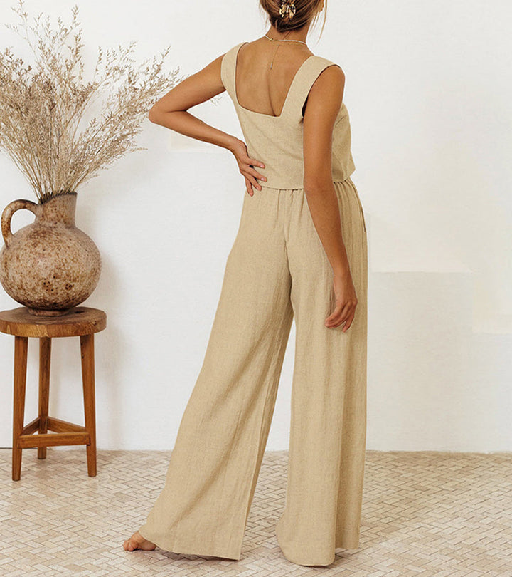Megan - Ensemble Haut Minimaliste et Pantalons Évasés