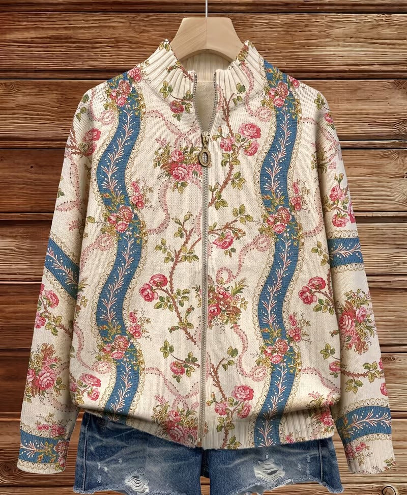 Camila - Cardigan en laine avec roses grimpantes