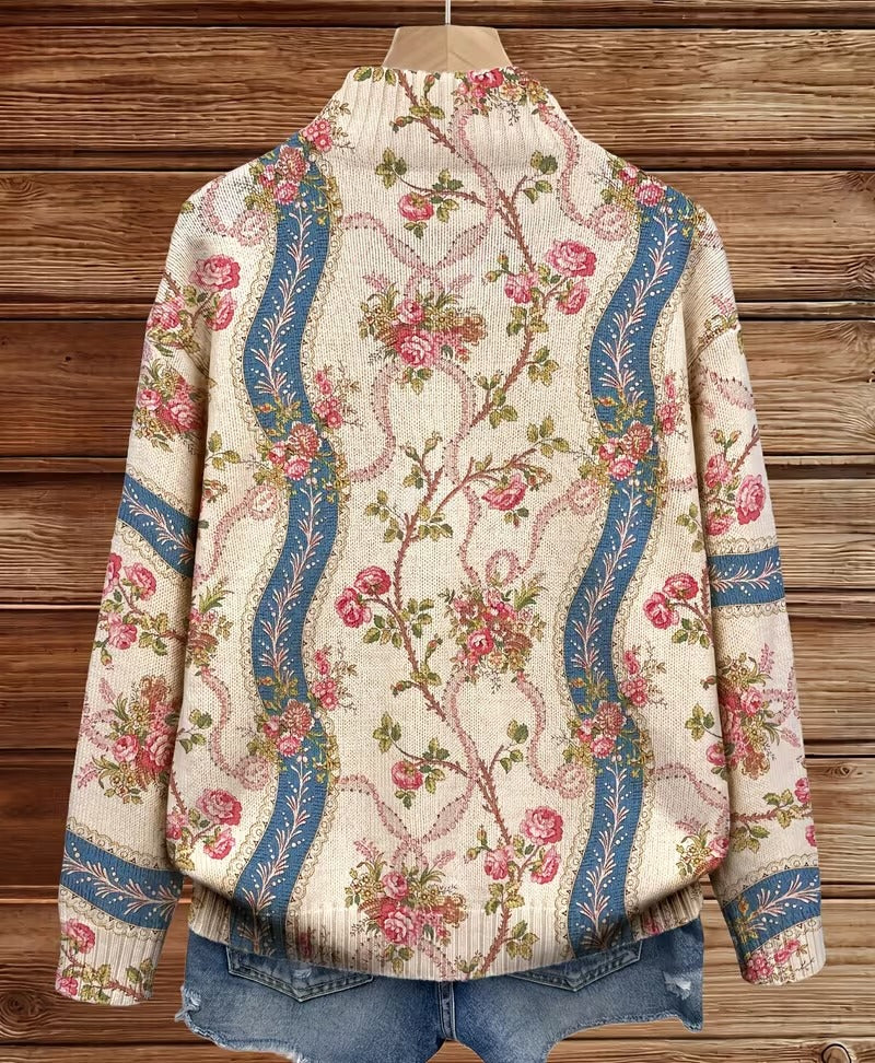 Camila - Cardigan en laine avec roses grimpantes