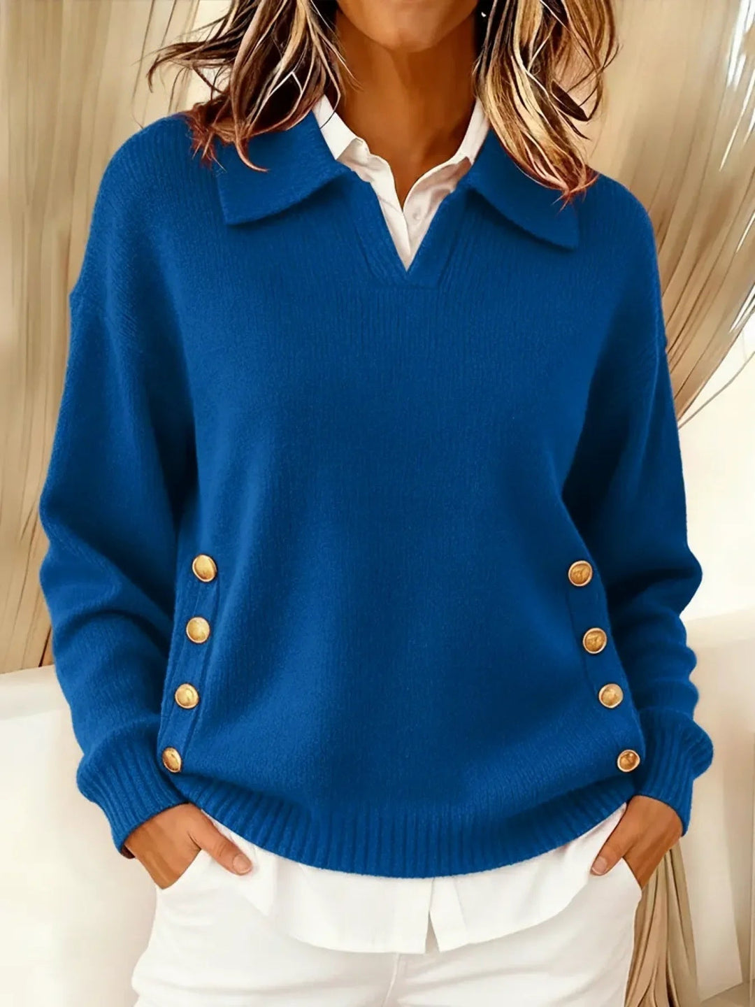 Barbara | Pull à col polo avec boutons dorés