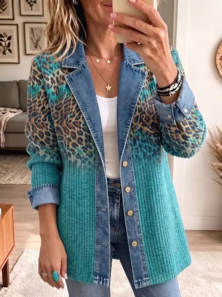 Abigail | Veste en Denim Imprimé Léopard Vintage