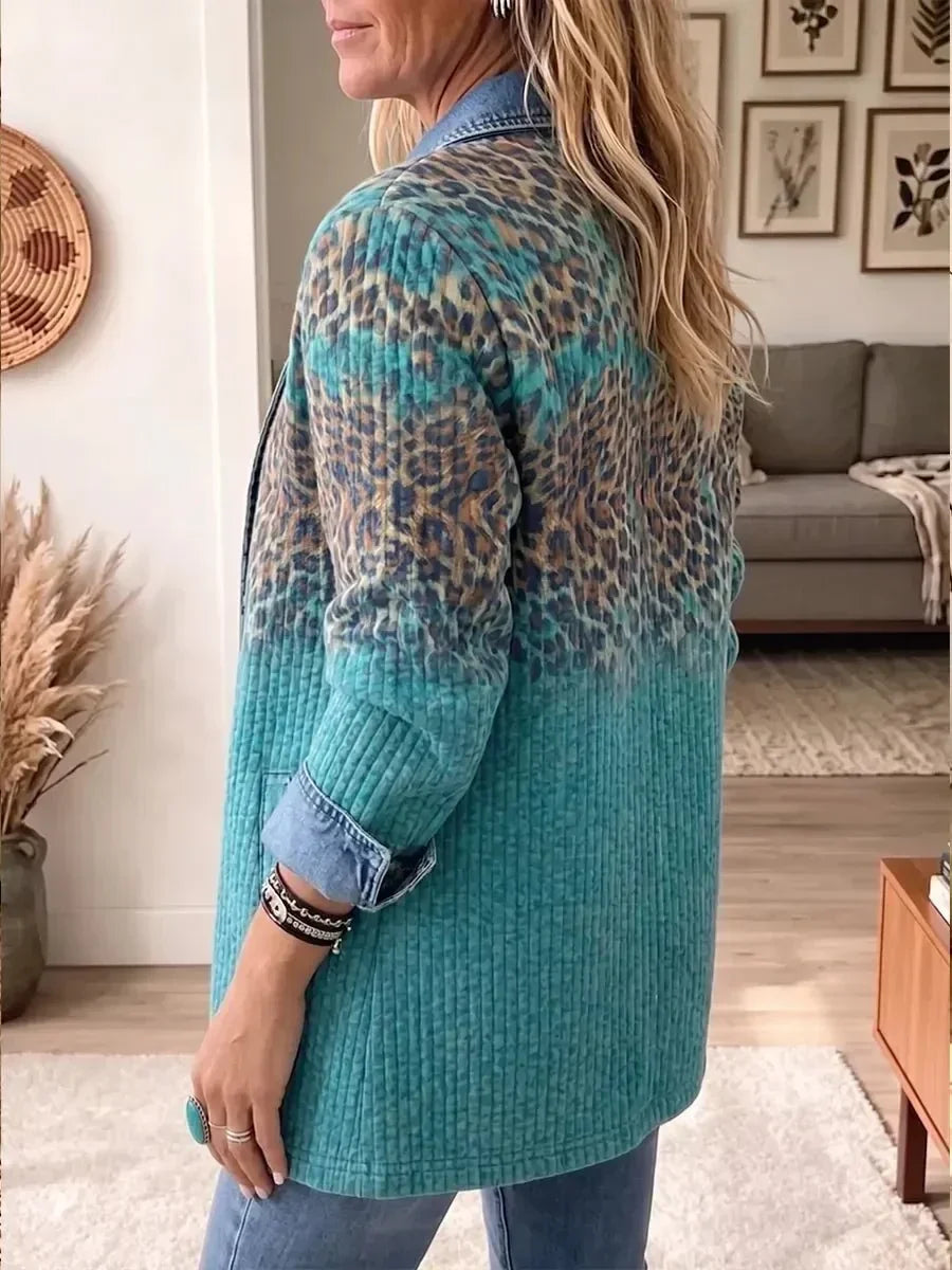 Abigail | Veste en Denim Imprimé Léopard Vintage