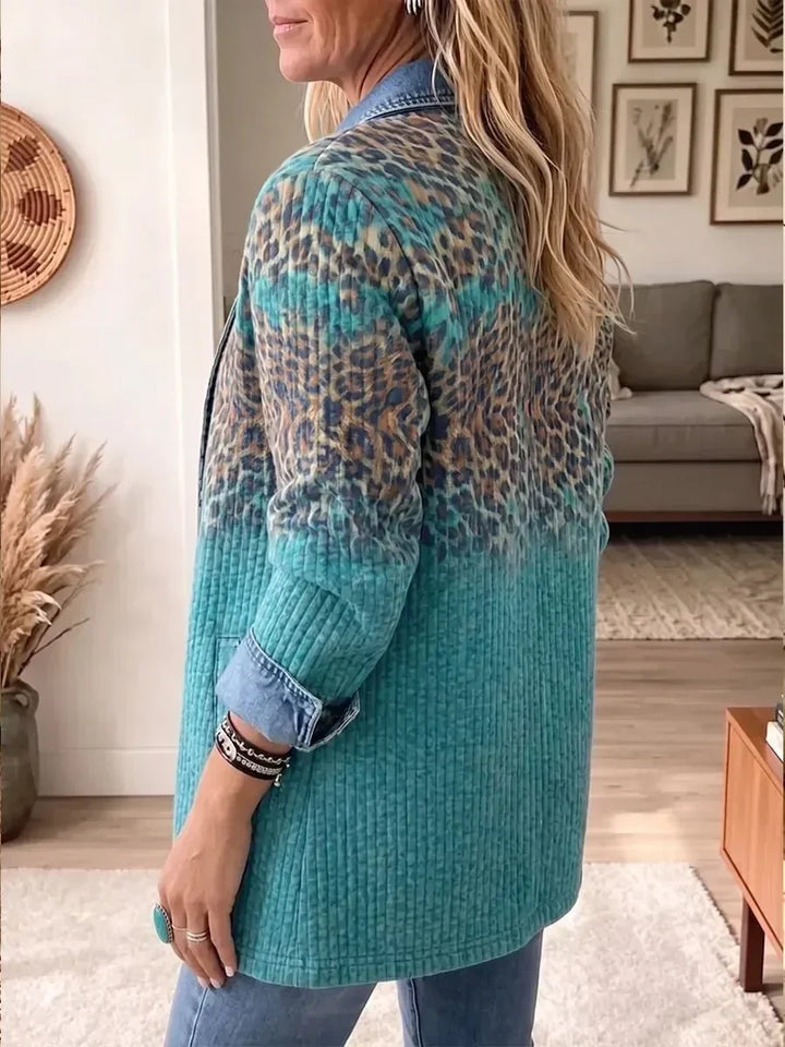 Abigail | Veste en Denim Imprimé Léopard Vintage