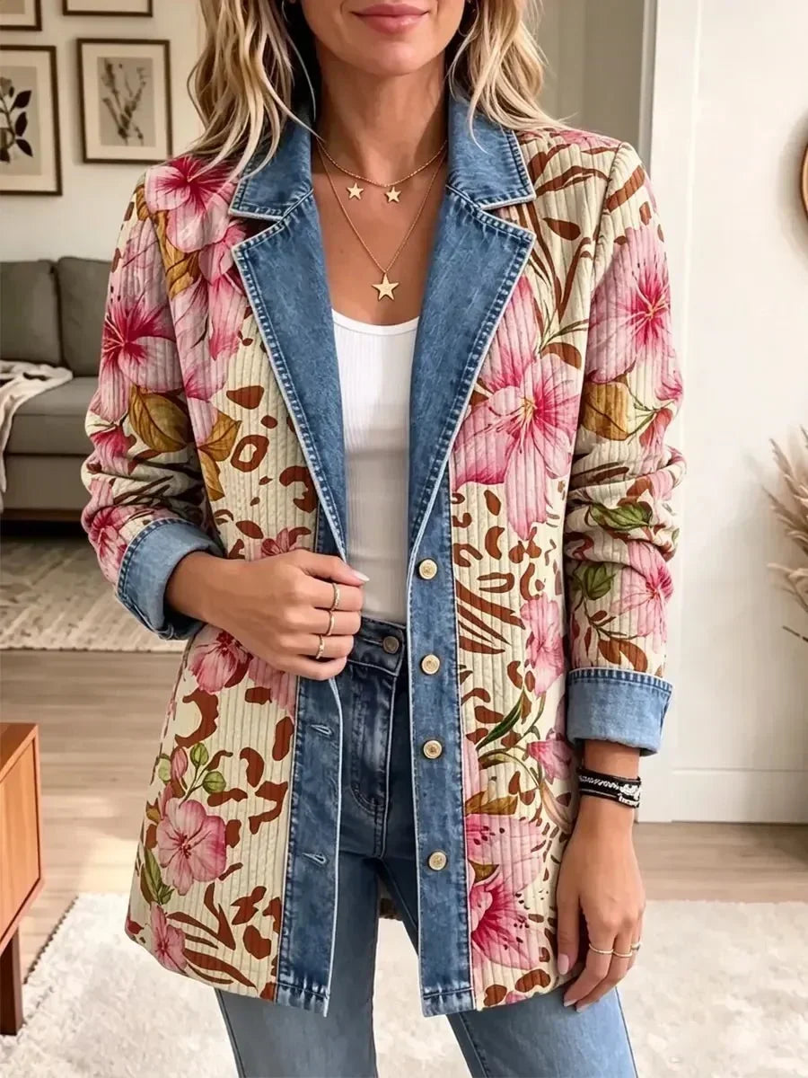Violet | Veste à Imprimé Léopard Floral Rétro