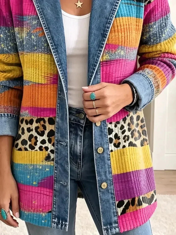 Audrey | Veste en Jean Imprimé Léopard Rétro