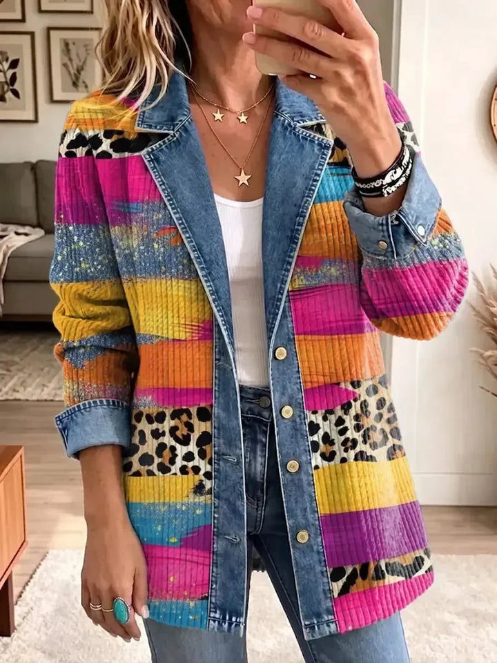 Audrey | Veste en Jean Imprimé Léopard Rétro