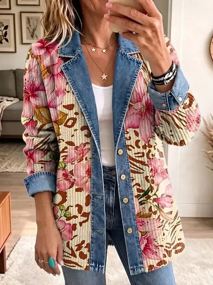 Violet | Veste à Imprimé Léopard Floral Rétro