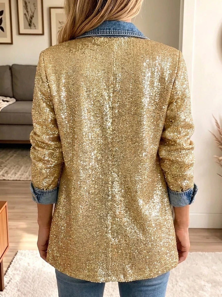 Addison | Veste en Denim Patchwork Pailletée Or