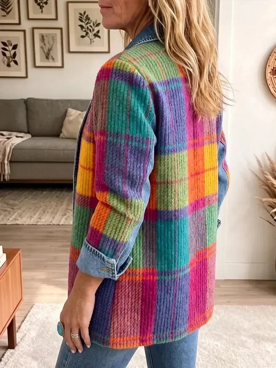Chloe | Veste en Jean Patchwork à Carreaux Vintage