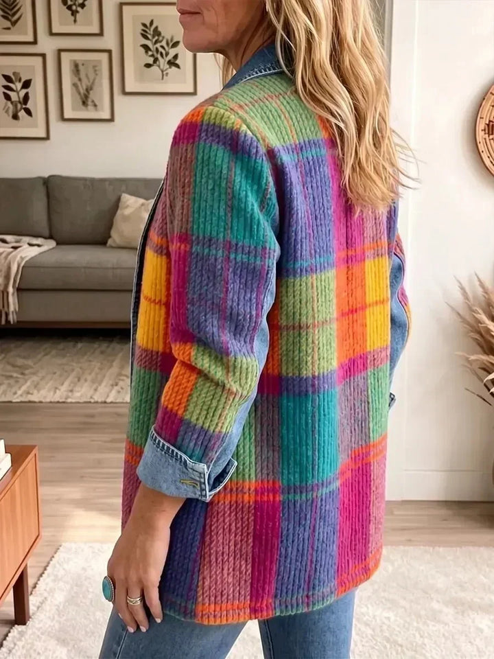 Chloe | Veste en Jean Patchwork à Carreaux Vintage