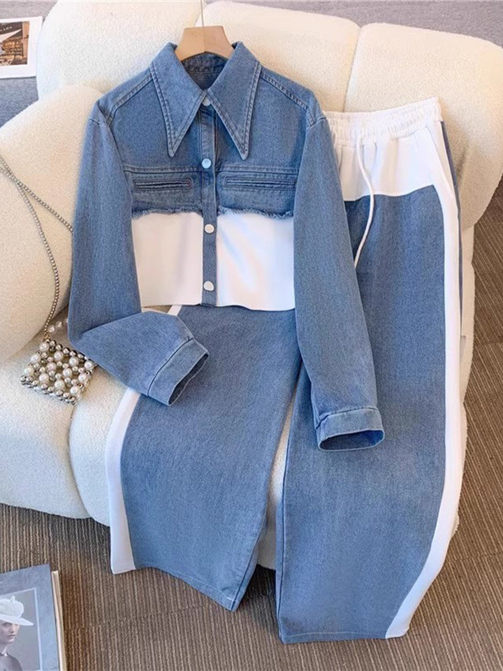 Danielle | Ensemble Veste Croppée à Blocs de Couleurs & Pantalon Large