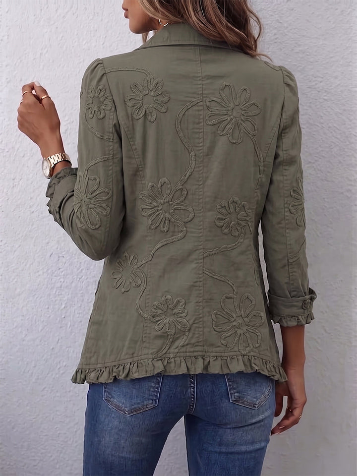 Lisette | Veste utilitaire à volants brodée de fleurs Boho-Chic