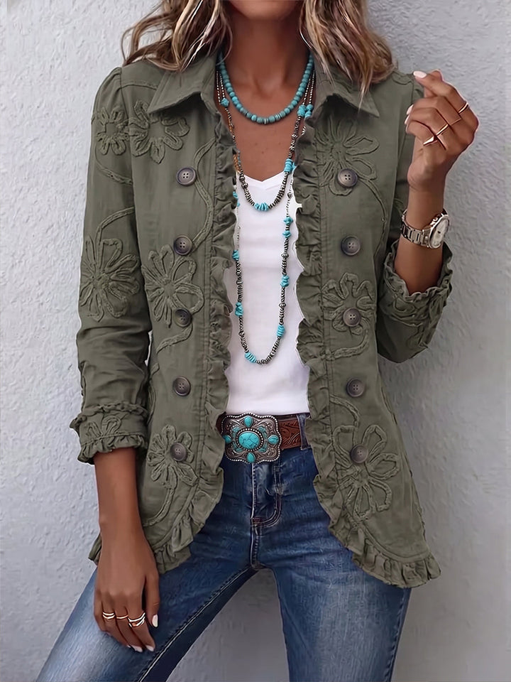 Lisette | Veste utilitaire à volants brodée de fleurs Boho-Chic