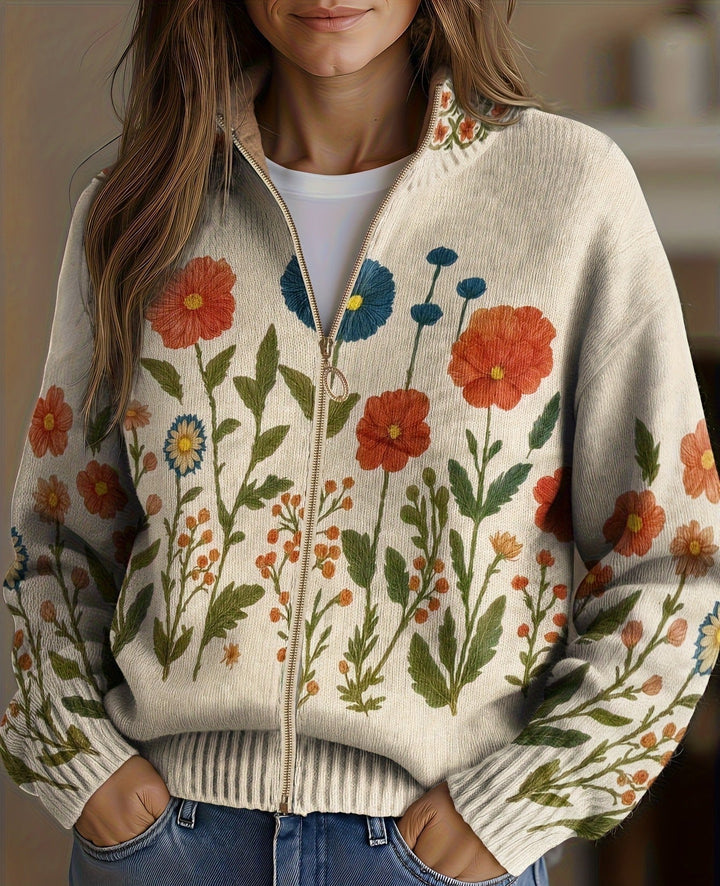 Brianna - Cardigan Zippé Champ de Fleurs Sauvages